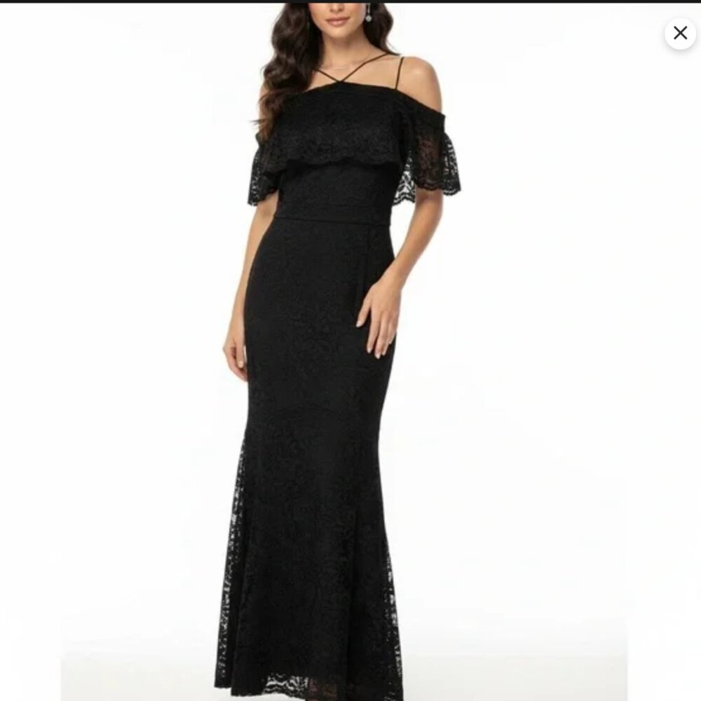 Nicole Miller black lace formal gown maxi dress sz 8 mermaid fit and flare